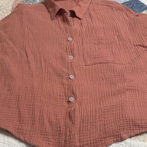 Casual Terracotta Button-Up Blouse